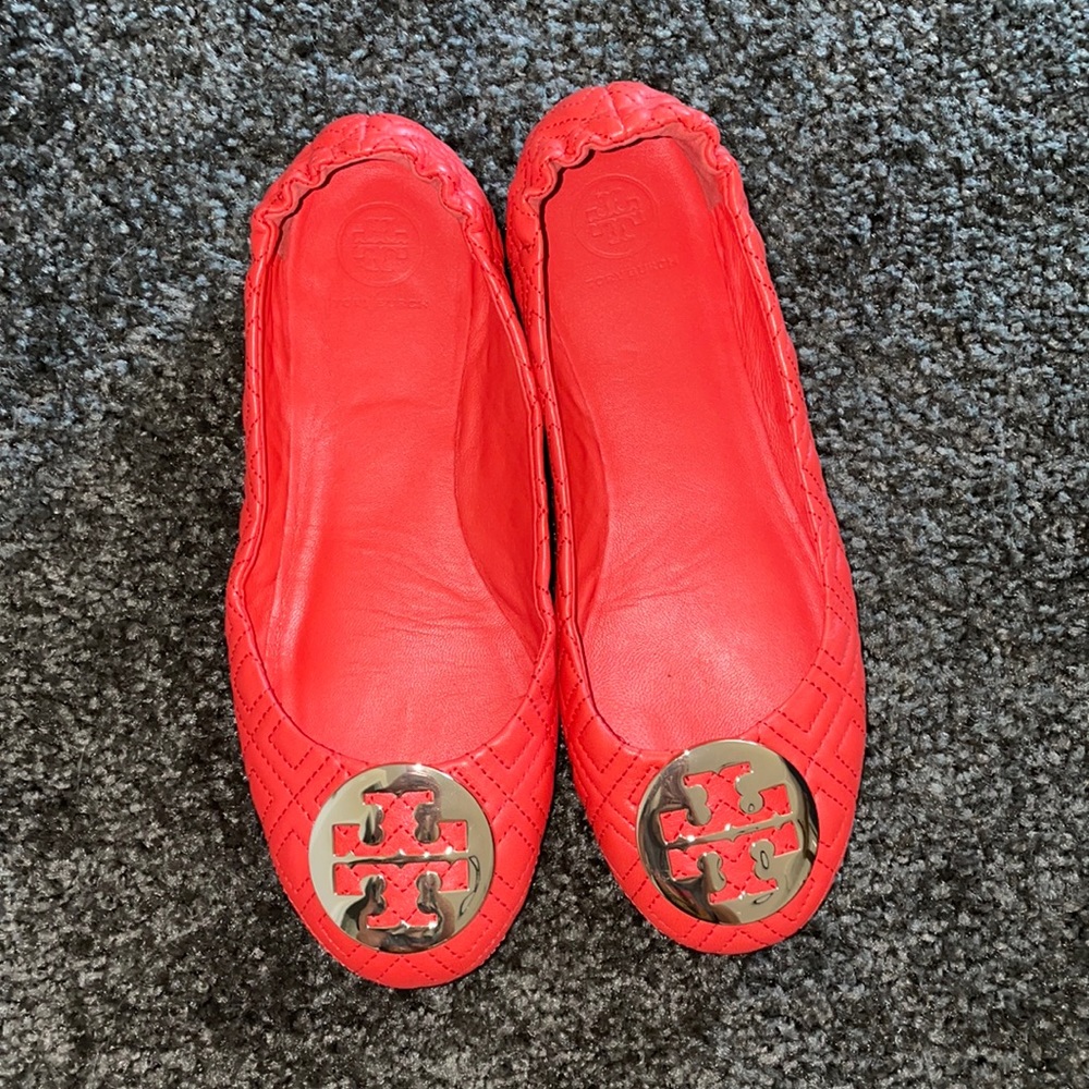 Tory Burch Red Quilted Flats